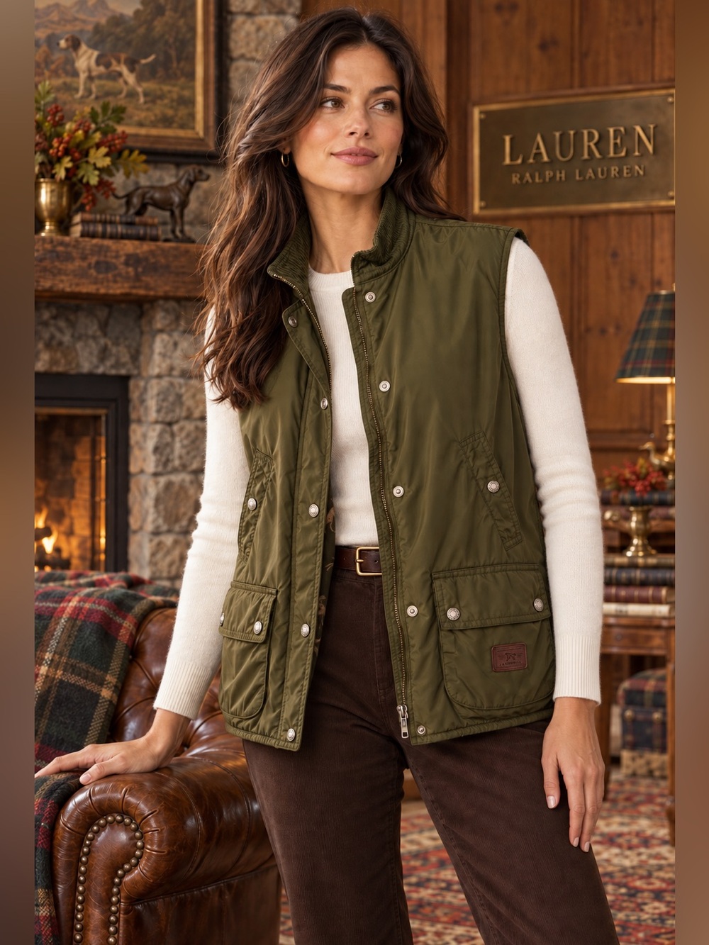Lauren Ralph Lauren Cargo Vest Full Zip Snap Closure Army Green Women’s M
